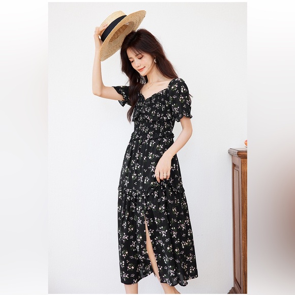 Black Floral Midi Sundress - Picture 2 of 10